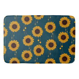 Art Nouveau Zonnebloem Retro Bloemen Strepen Geel Badmat