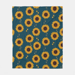 Art Nouveau Zonnebloem Retro Bloemen Strepen Geel Fleece Deken