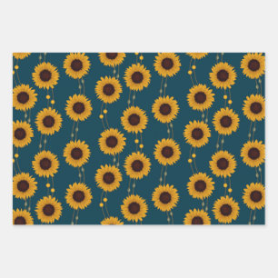 Art Nouveau Zonnebloem Retro Bloemen Strepen Geel Inpakpapier Vel