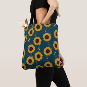 Art Nouveau Zonnebloem Retro Bloemrijke Strepen Ge Tote Bag