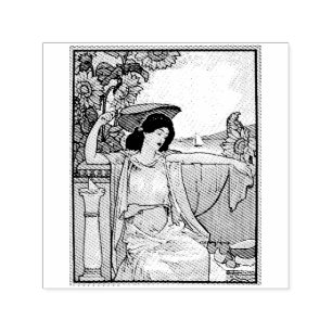 Art Nouveau Zonnebloem Vrouw Vintage Illustratie Zelfinktende Stempel