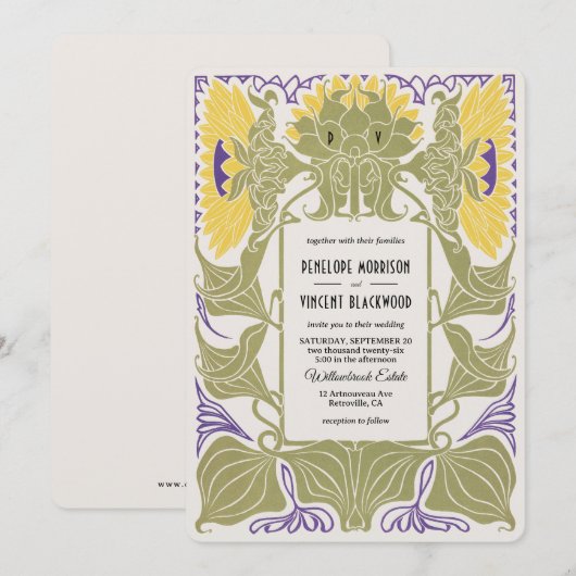 Art Nouveau Zonnebloem Zomer Huwelijksuitnodiging Kaart (Voorkant / Achterkant)