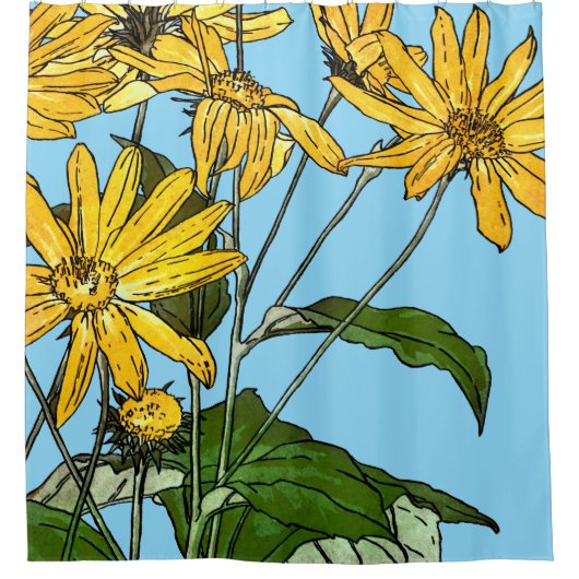 Art Nouveau Zonnebloemen Douchegordijn (Voorkant)