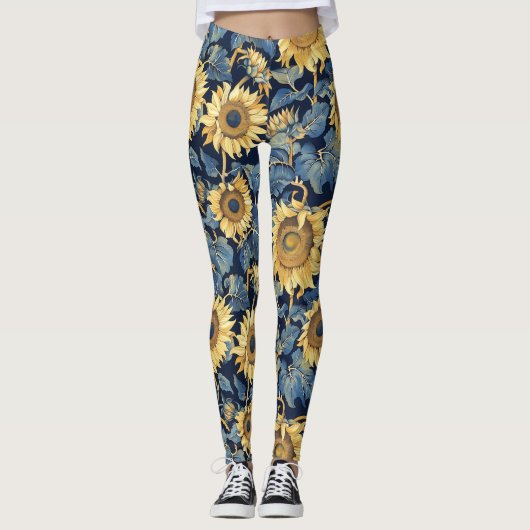 Art Nouveau Zonnebloemen Leggings (Voorkant)