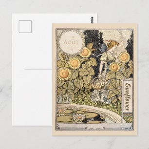 Art Nouveau-zonnebloementuin Vrouw Grasset uit het Briefkaart