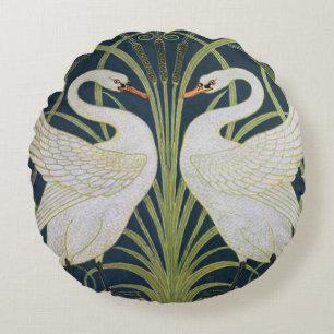 Art Nouveau Zwanen Patroon: Walter Crane Zwaan Pri Rond Kussen