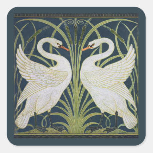 Art Nouveau Zwanen Patroon: Walter Crane Zwaan Pri Vierkante Sticker