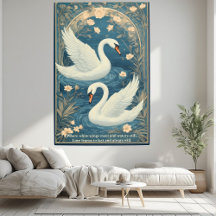 Art Nouveau Zwanenpaar Blauwe Vijver Romantische Q