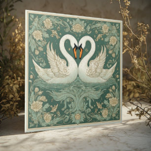 Art Nouveau Zwanenpaar Decoratief Mere Landschap Tegeltje