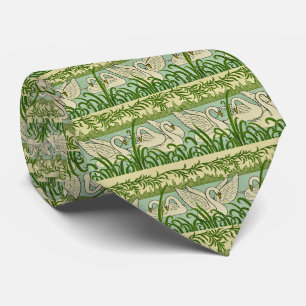 Art Nouveau Zwanenpatroon – Vintage Botanische Zwa Stropdas