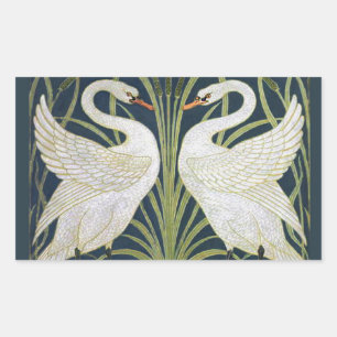 Art Nouveau Zwanenpatroon: Walter Crane Zwaanprint Rechthoekige Sticker