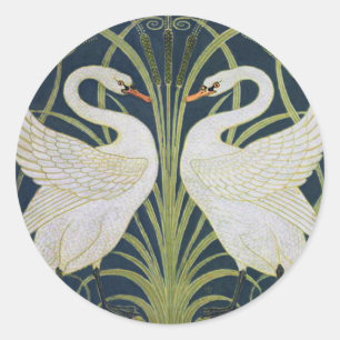 Art Nouveau Zwanenpatroon: Walter Crane Zwaanprint Ronde Sticker