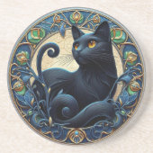 Art Nouveau Zwart Cat Stone Onderzetter (Voorkant)
