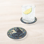 Art Nouveau Zwart Cat Stone Onderzetter (Zijkant)