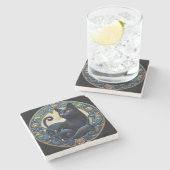 Art Nouveau Zwart Cat Stone Onderzetter (Zijkant)