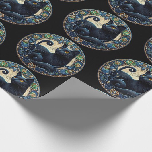 Art Nouveau Zwart Kat Keltisch inpakpapier (Hoek)