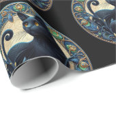 Art Nouveau Zwart Kat Keltisch inpakpapier (Rol Hoek)