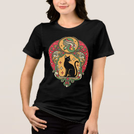 Art Nouveau zwart kat ontwerp Tri-Blend Shirt