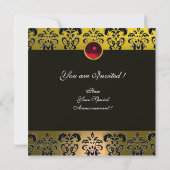 ART NOUVEAU ZWART ROOD GEEL WIT DAMAST MONOGRAAM KAART (Achterkant)