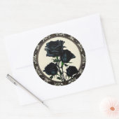Art Nouveau Zwart Roos Floral Design Ronde Sticker (Envelop)
