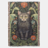 Art nouveau zwarte kat en rode bloemen deken (Voorkant Verticaal)