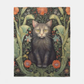 Art nouveau zwarte kat en rode bloemen fleece deken (Voorkant)