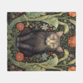 Art nouveau zwarte kat en rode bloemen fleece deken (Voorkant (Horizontaal))