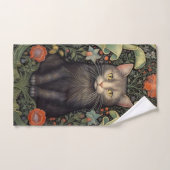 Art nouveau zwarte kat en rode bloemen handdoek (Handdoek)