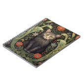 Art nouveau zwarte kat en rode bloemen notitieboek (Linkerzijde)