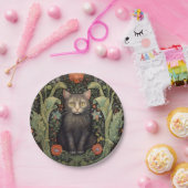 Art nouveau zwarte kat en rode bloemen papieren bordje (Feest)