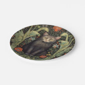 Art nouveau zwarte kat en rode bloemen papieren bordje (Gekanteld)