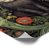 Art nouveau zwarte kat en rode bloemen poster (Hoek)