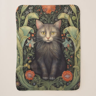 Art nouveau zwarte kat en rode bloemen sherpa deken