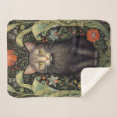 Art nouveau zwarte kat en rode bloemen sherpa deken (Voorkant (horizontaal))