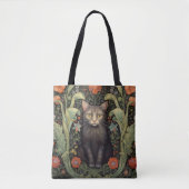Art nouveau zwarte kat en rode bloemen tote bag (Voorkant)