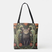 Art nouveau zwarte kat en rode bloemen tote bag (Achterkant)
