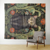 Art nouveau zwarte kat en rode bloemen wandkleed (In Situ (horizontaal))