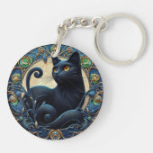 Art Nouveau Zwarte Kat Keltisch Sleutelhanger (Achterkant)