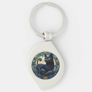 Art Nouveau Zwarte Kat Keltisch Sleutelhanger