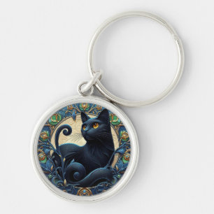 Art Nouveau Zwarte Kat Keltisch Sleutelhanger