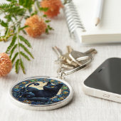 Art Nouveau Zwarte Kat Keltisch Sleutelhanger (Zijkant)