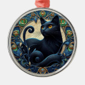 Art Nouveau Zwarte Kat Kerstversiering Metalen Ornament (Voorkant)