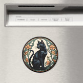 Art Nouveau Zwarte Kat Magneet (Insitu (Vaatwasser))