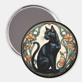 Art Nouveau Zwarte Kat Magneet (Voorkant / Achterkant)