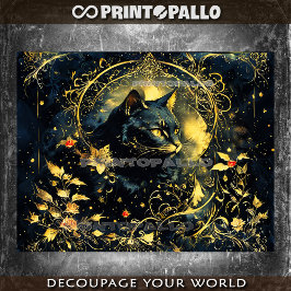 Art Nouveau zwarte kat met gouden bloemen Tissuepapier