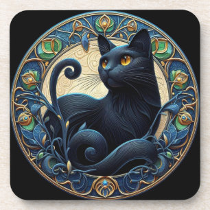 Art Nouveau Zwarte Kat Plastic Onderzetter Set