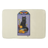 Art Nouveau Zwarte Kat Pompoen Paars Herfst Geel Badmat (Voorkant)
