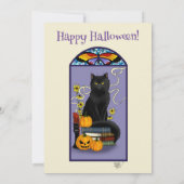 Art Nouveau Zwarte Kat Pompoen Paars Herfst Geel Kaart (Achterkant)