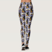 Art Nouveau Zwarte Kat Pompoen Paars Herfst Geel Leggings (Achterkant)