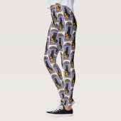 Art Nouveau Zwarte Kat Pompoen Paars Herfst Geel Leggings (Links)